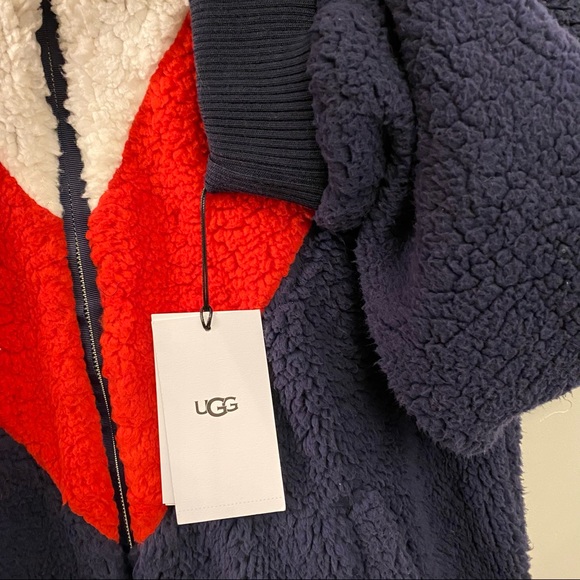 UGG Navy Annalise Teddy Bear Bomber Style Jacket - Picture 5 of 11